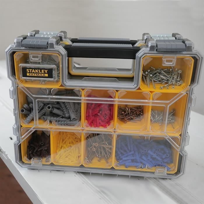STANLEY FATMAX Organiseur Profondeur 106 mm 1-97-521 - 10 Compartiments Amovibles - Couvercle en Polycarbonate Incassable