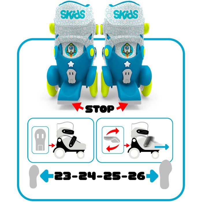 Patins ajustables - STAMP - Skids Control Explore - 4 roues - Taille 23-26 - Bleu