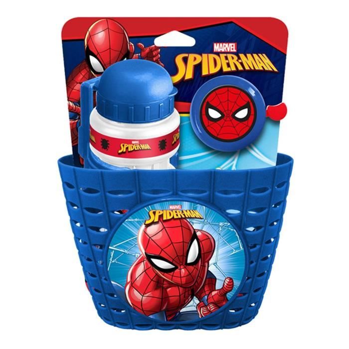 Set Corbeille + Bidon + Sonnette SPIDER-MAN - Pour Enfant a partir de 3 ans - Couleur Bleu et Rouge
