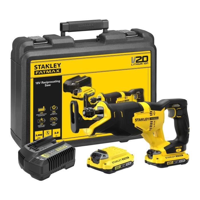 Scie sabre sans fil - 18V - STANLEY FATMAX - SFMCS300D2K-QW - profondeur de coupe 300mm - 2 batteries 2Ah + chargeur