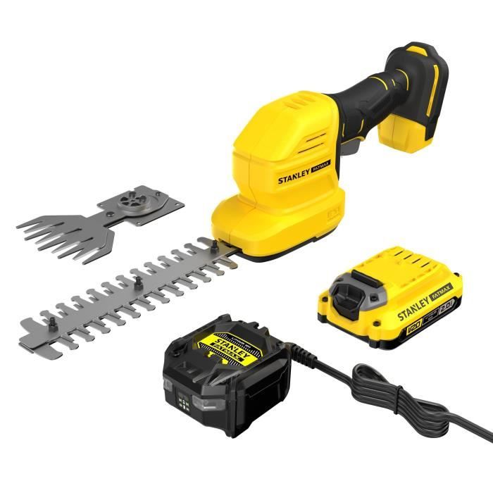 Taille-haie et cisaille a gazon sans fil + batterie 2Ah + chargeur - Stanley Fatmax - STCSS20D1-QW - 18V - Lames interchangeables