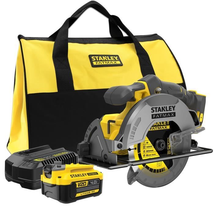 Scie circulaire sans fil + batterie 4Ah + chargeur - Stanley Fatmax - SFMCS500M1S-QW - 18V - profondeur de coupe 54mm (a 90°)