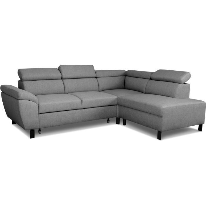 CanapÈ d'angle convertible - 4 personnes - STAN - Tissu Anthracite - 3 tÈtieres - RÈversible - 243 x 92 x 184 cm