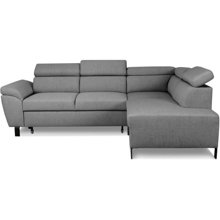 Canapé d'angle convertible - 4 personnes - STAN - Tissu Anthracite - 3 tétieres - Réversible - 243 x 92 x 184 cm