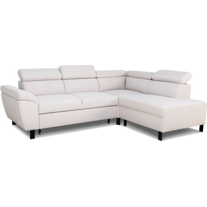 CanapÈ d'angle convertible - 4 personnes - STAN - Tissu Beige - 3 tÈtieres - RÈversible - 243 x 92 x 184 cm