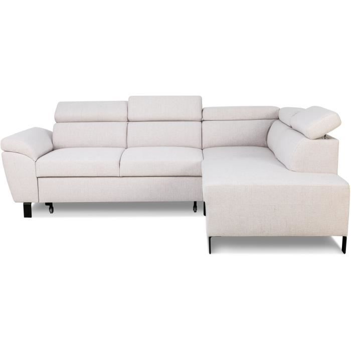 Canapé d'angle convertible - 4 personnes - STAN - Tissu Beige - 3 tétieres - Réversible - 243 x 92 x 184 cm