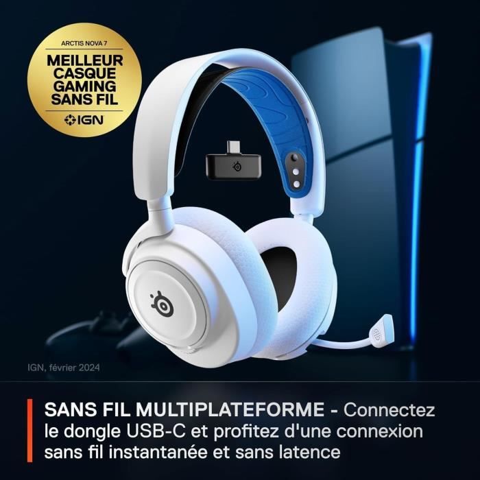Casque gaming sans fil - STEELSERIES - Arctis Nova 7P - Multiplateforme - Blanc