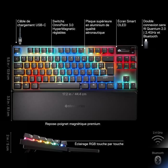 Clavier gamer mécanique sans fil - STEELSERIES - APEX PRO TKL GEN 3 - Noir