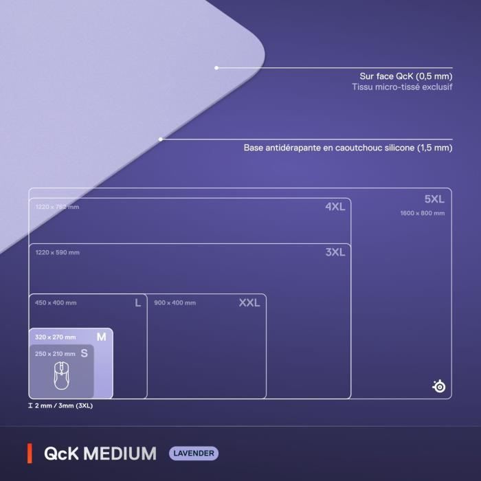 Tapis de souris gaming - STEELSERIES - QcK M - Lavande