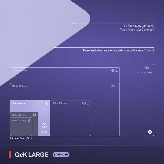 Tapis de souris gaming - STEELSERIES - QcK L - Lavande