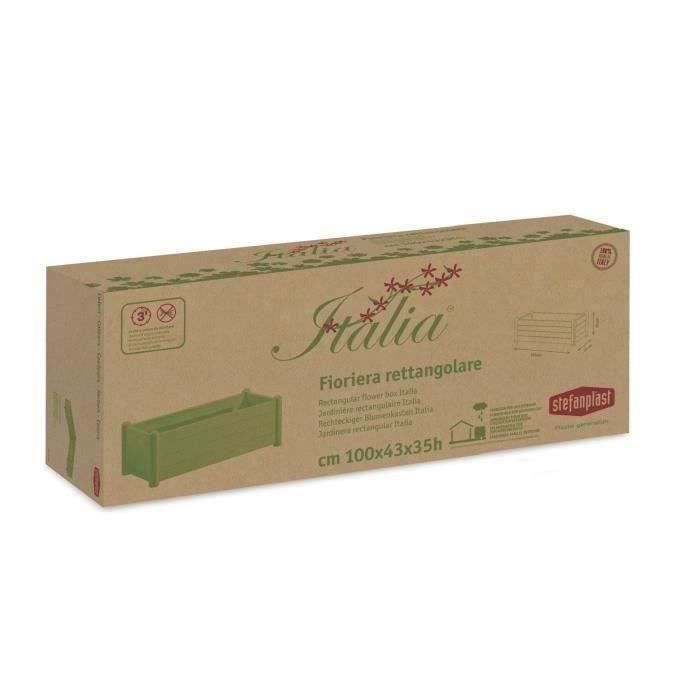 STEFANPLAST Bac a fleurs rectangulaire - ITALIA - Finition effet bois - 100x43xH35cm - 80L - Blanc