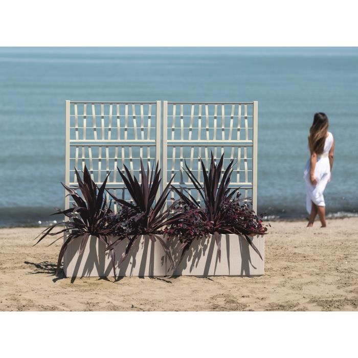 STEFANPLAST Bac a fleur/Jardiniere - ETHICA - Craie - Rectangulaire avec treillis - 80 L - 80 x 36 x h 140 cm
