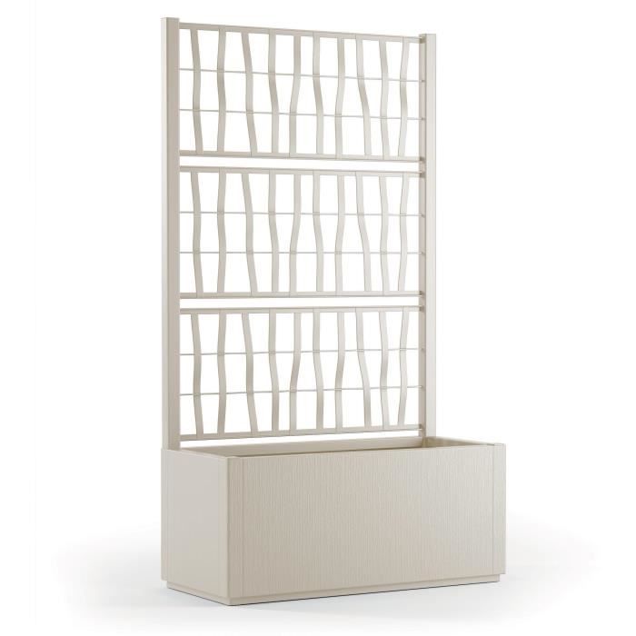STEFANPLAST Bac a fleur/Jardiniere - ETHICA - Craie - Rectangulaire avec treillis - 80 L - 80 x 36 x h 140 cm