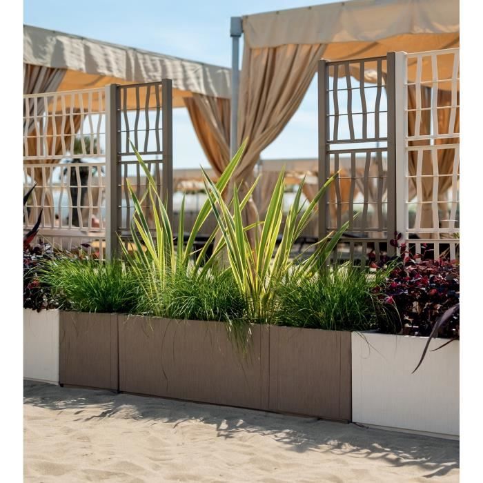 STEFANPLAST Bac a fleur/Jardiniere ETHICA - Taupe - Carré avec treillis - 38 L - 36x36xh 140 cm