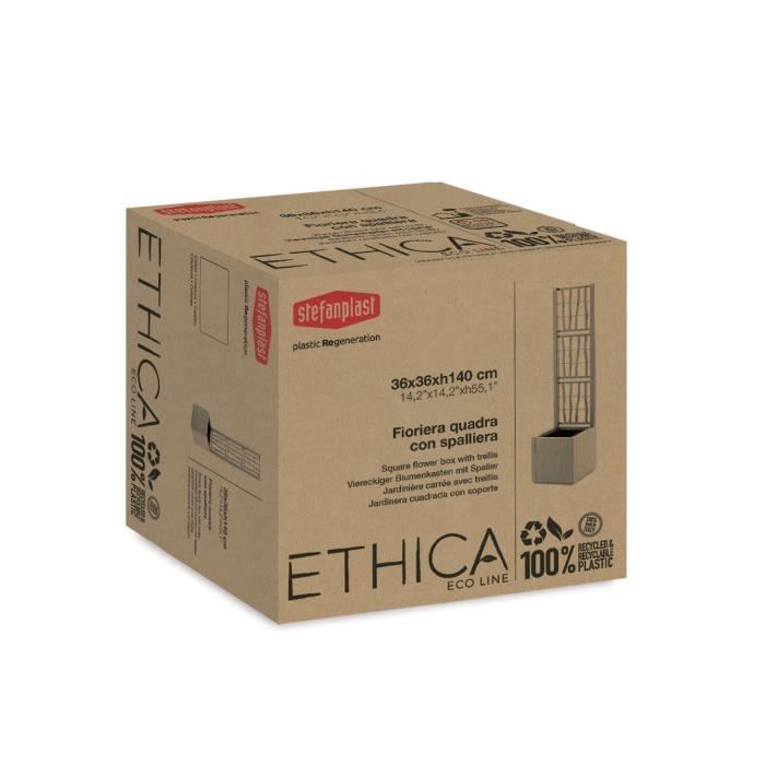 STEFANPLAST Bac a fleur NATURAL DELUXE - Carre avec treillis - Stone gris - 43x43xh142cm
