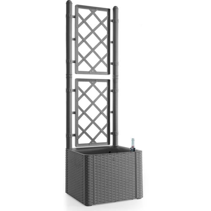 STEFANPLAST Bac a fleur NATURAL DELUXE - Carre avec treillis - Stone gris - 43x43xh142cm