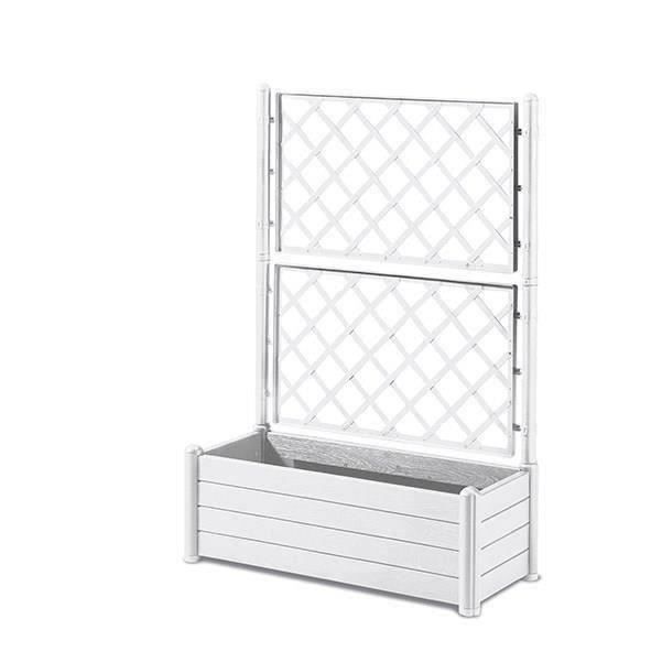 STEFANPLAST Bac a fleur/Jardiniere rectangulaire avec treillis - Finition effet bois - 100 x 43 x H 142 cm - 80 L - Blanc