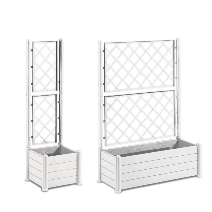 STEFANPLAST Bac a fleur/Jardiniere rectangulaire avec treillis - Finition effet bois - 100 x 43 x H 142 cm - 80 L - Blanc