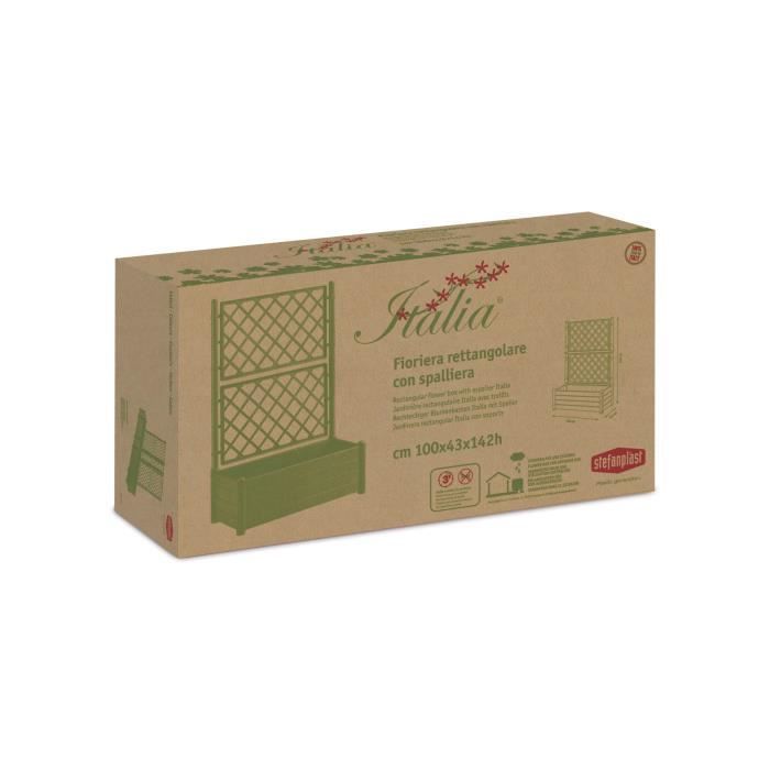STEFANPLAST Bac a fleur/Jardiniere rectangulaire avec treillis - Finition effet bois - 100 x 43 x H 142 cm - 80 L - Blanc