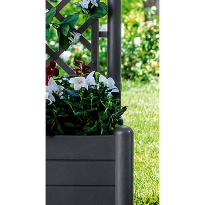 STEFANPLAST Bac a fleur carré ITALIA avec treillis - 30L - Plastique - 43x43x142h cm - Anthracite