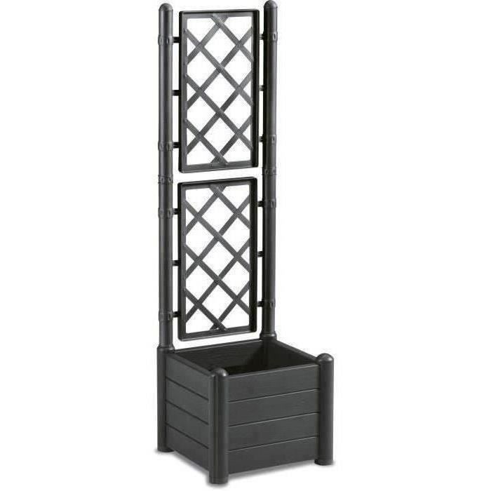 STEFANPLAST Bac a fleur carré ITALIA avec treillis - 30L - Plastique - 43x43x142h cm - Anthracite
