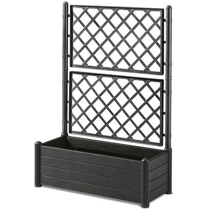 STEFANPLAST Bac a fleur/Jardiniere avec treillis - ITALIA FLOWER BOX - Finition effet bois - 100x43xH142 cm - 80 L -Anthracite