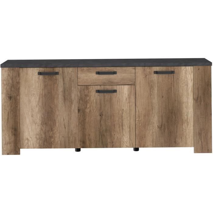 Buffet - STEIN - Chene et steam black - 3 portes - 1 tiroir - 182 x 40 x 78 cm - PARISOT