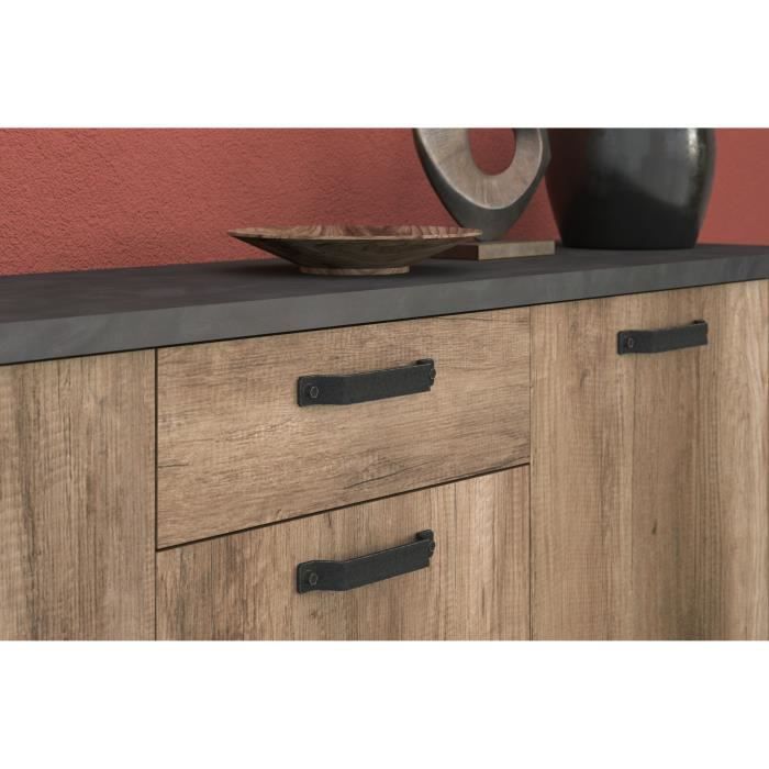 Buffet - STEIN - Chene et steam black - 3 portes - 1 tiroir - 182 x 40 x 78 cm - PARISOT