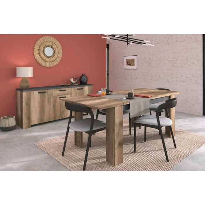 Table a manger extensible - STEIN - Rectangulaire - Chene et steam Black - 6 personnes - 157 / 207 x 90 x 77,8 cm - PARISOT