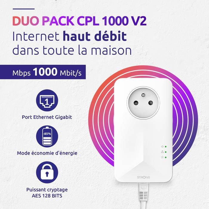 Kit CPL - STRONG - Powerline 1000 Duo - Prise FiltrÈe - Haut dÈbit jusqu'a 1000 Mbit/s