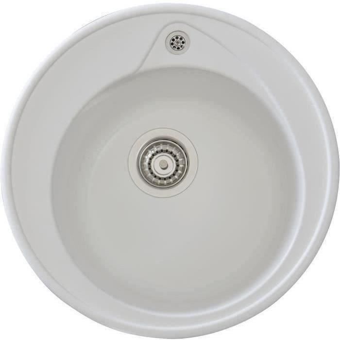 STRADOUR Evier a encastrer RONDA, en SMC BLANC UNI - 17, 1 bac, dim. Ř 49 cm, vidage manuel