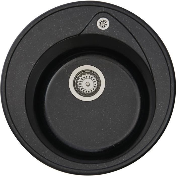STRADOUR Evier a encastrer RONDA, en SMC NOIR PAILLETE - 06, 1 bac, dim. Ř 49 cm, vidage manuel