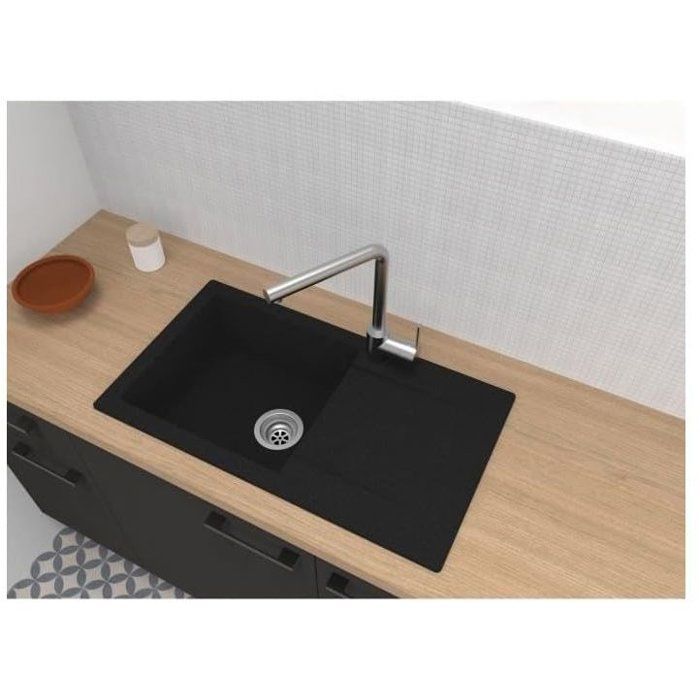 STRADOUR Evier a encastrer EINNA, en SMC NOIR PAILLETE - 06, 1 bac, dim. 78 * 43,5 cm, vidage manuel