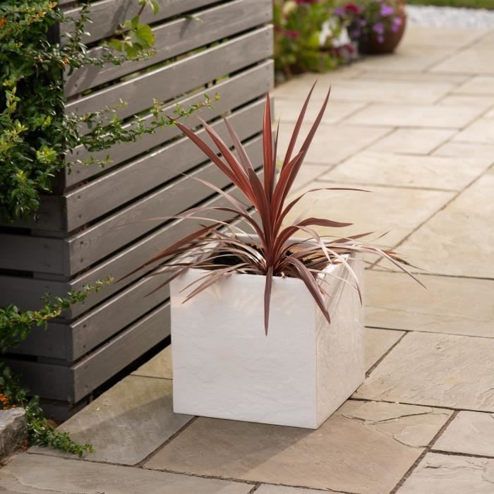 Pot de fleur - STRATA - L - Carré - Riven - Ř 38.5cm x 46.5cm H - Couleur pierre