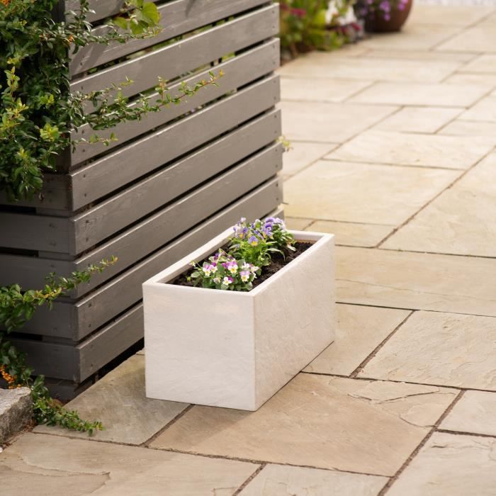 Pot de fleur - STRATA - Riven trough - Ø 38.5cm x 17.5cm H x 46.5cm L - Couleur pierre