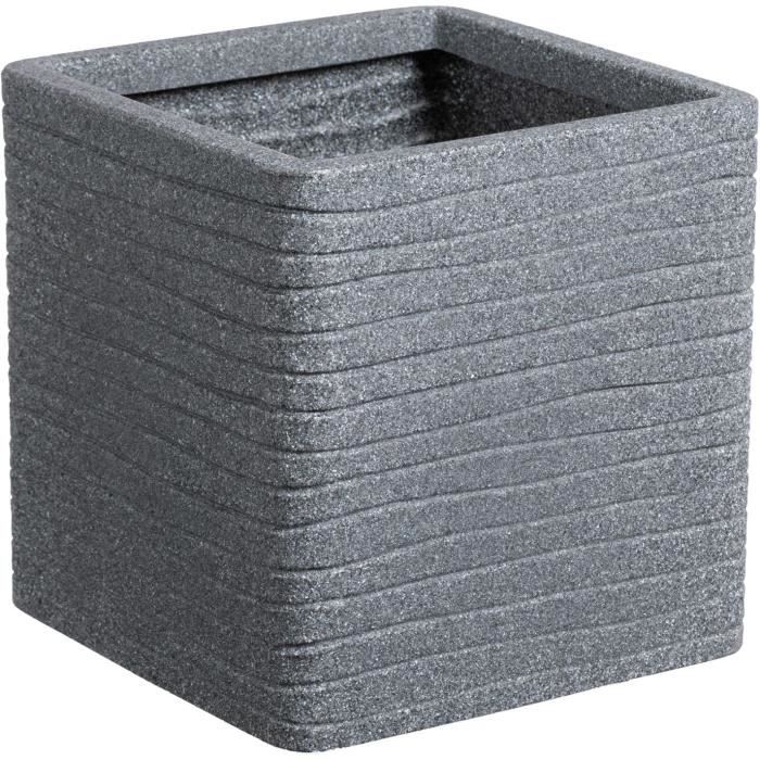 Pot de fleur - STRATA - Carré - Banbury - Ø 30.5cm x 30cm H - Couleur cendres