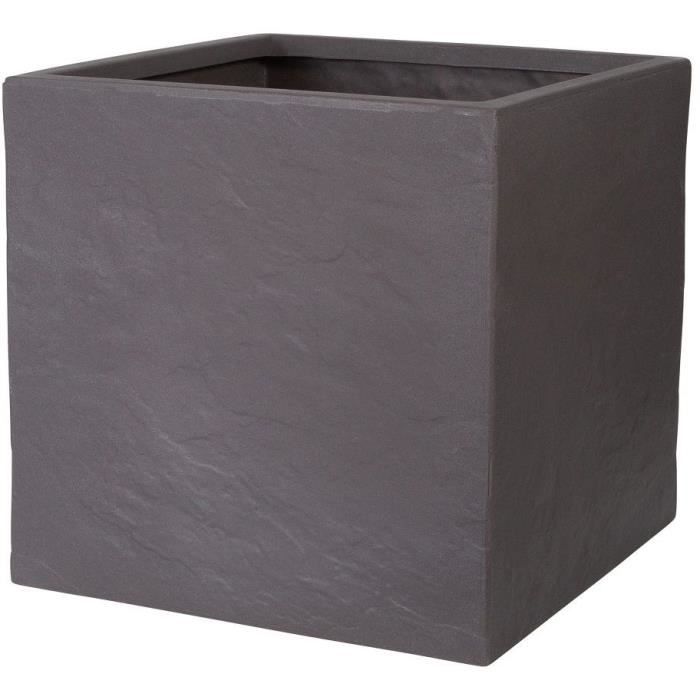 Pot de fleur - STRATA - L - Carré - Riven - Ø 38.5cm x 46.5cm H - Couleur cendres