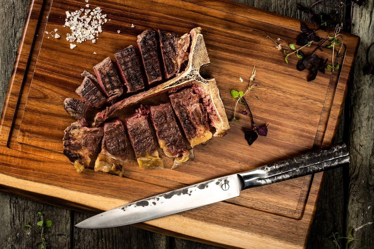 Planche a découper Anti-dérapante - STYLE DE VIE - Acacia - Avec gouttiere et poignée - 40 x 29 x 3 cm