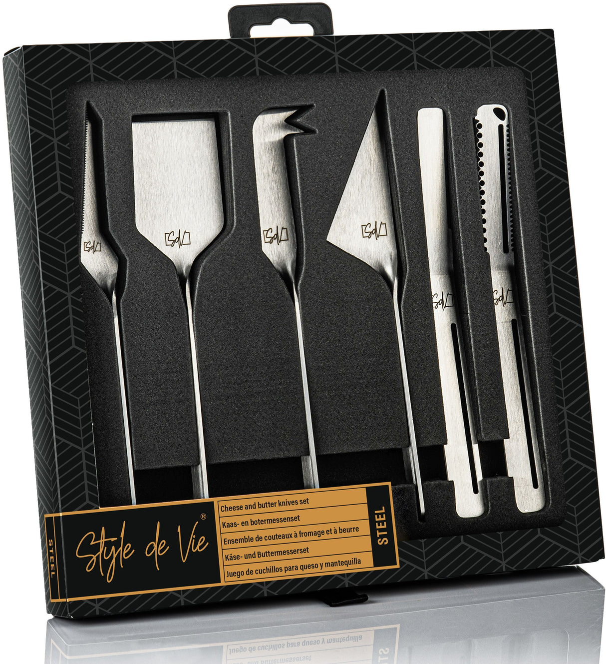 Coffret couteaux a fromages et beurre - STYLE DE VIE - Acier inoxydable - 6 pieces - Argent