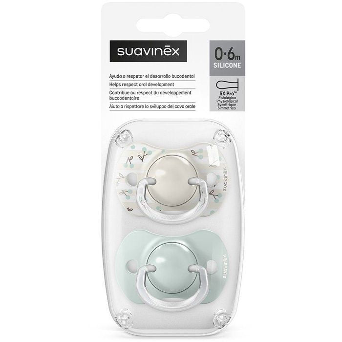 Lot de 2 sucettes symétriques - SUAVINEX - Birdies - SX Pro - 0 a 6 mois - Vert