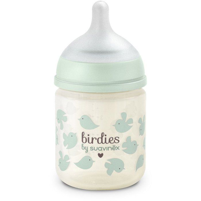 Biberon verre - SUAVINEX - Birdies - Tétine SX Pro XS - 120 ml - 0 a 3 mois - Vert