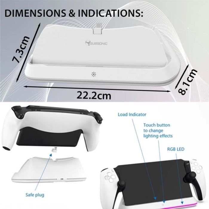 Station de recharge - SUBSONIC - Chargeur PS Portal a LED - Support avec LED RVB - Accessoire PS Portal