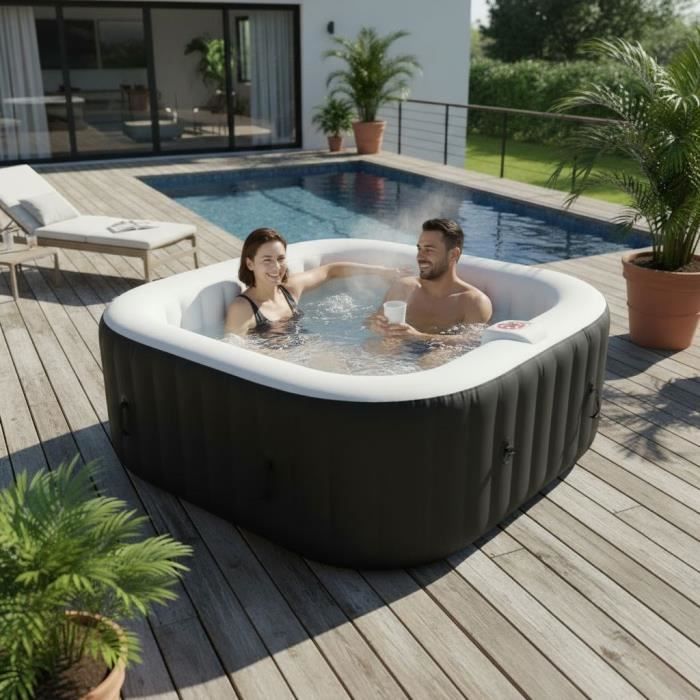 Spa gonflable SUNSPA - AC01 - 157 x 67 cm - 4 places - Carré (Livré avec filtre, cadenas, tapis de sol et couverture)