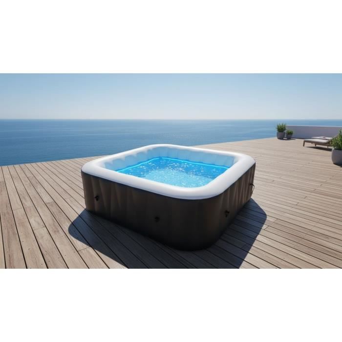 Spa gonflable SUNSPA - AC01 - 157 x 67 cm - 4 places - Carré (Livré avec filtre, cadenas, tapis de sol et couverture)