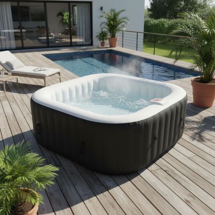 Spa gonflable SUNSPA - AC02 - 185 x 65 cm - 6 places - Carré (Livré avec filtre, cadenas, tapis de sol et couverture)