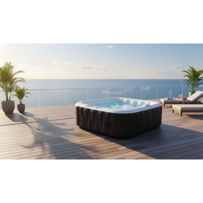 Spa gonflable SUNSPA - AC02 - 185 x 65 cm - 6 places - Carré (Livré avec filtre, cadenas, tapis de sol et couverture)