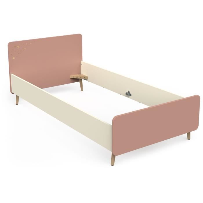 Ensemble Lit et table de chevet - SUZIE - 90 x 190 cm - Chene / Abricot - DEMEYERE