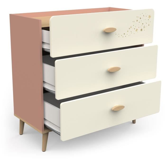 Commode SUZIE - 3 tiroirs - Couleur Chene et Abricot - L86,9 x P39,6 x H88,5 cm - DEMEYERE
