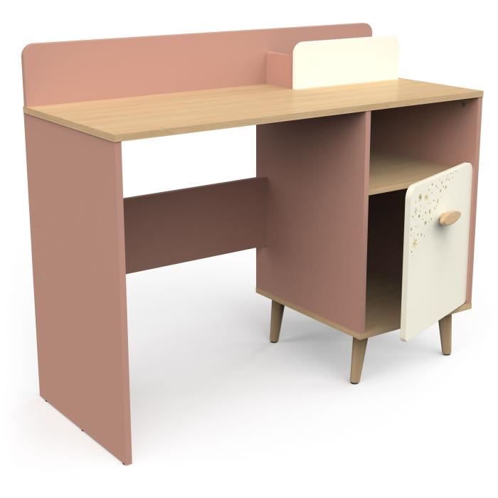 Bureau enfant - SUZIE - 1 porte - 1 niche - Chene / Abricot - 106,6 x 44,9 x 87,7 cm - DEMEYERE
