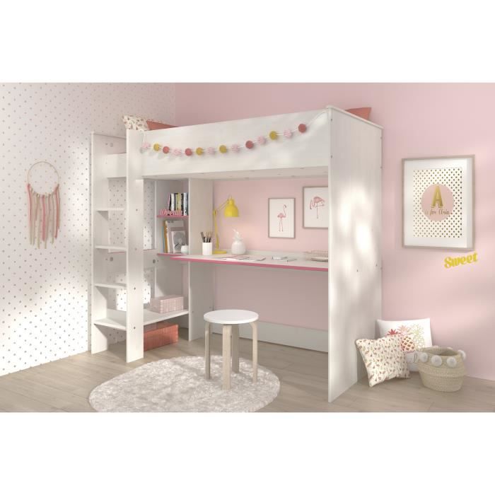 PARISOT JIM Lit mezzanine enfant contemporain décor pin memphis et chant réversible bleu ou rose - l 90 x L 200 cm